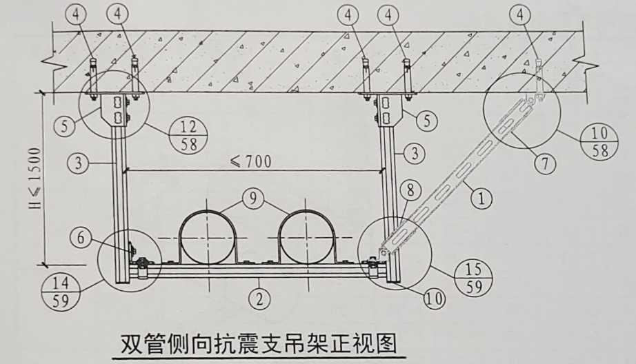 DN65/DN80/DN100/DN150雙管側(cè)向抗震支架